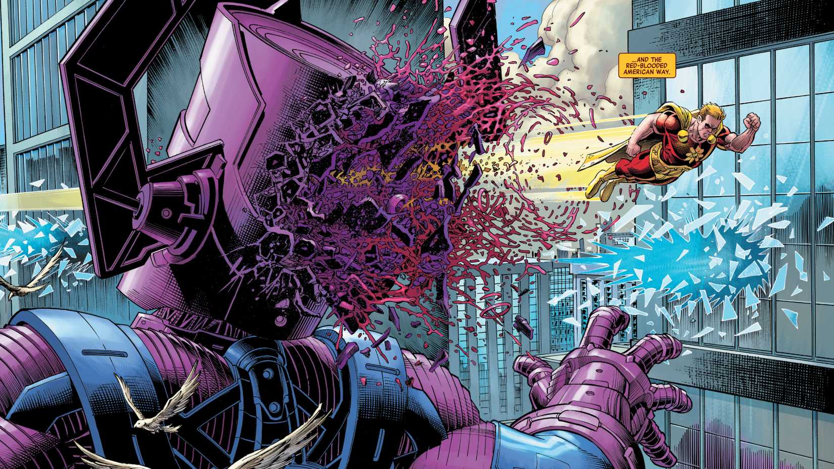 Hyperion flies straight through Galactus' head in Marvel's Heroes Reborn #2