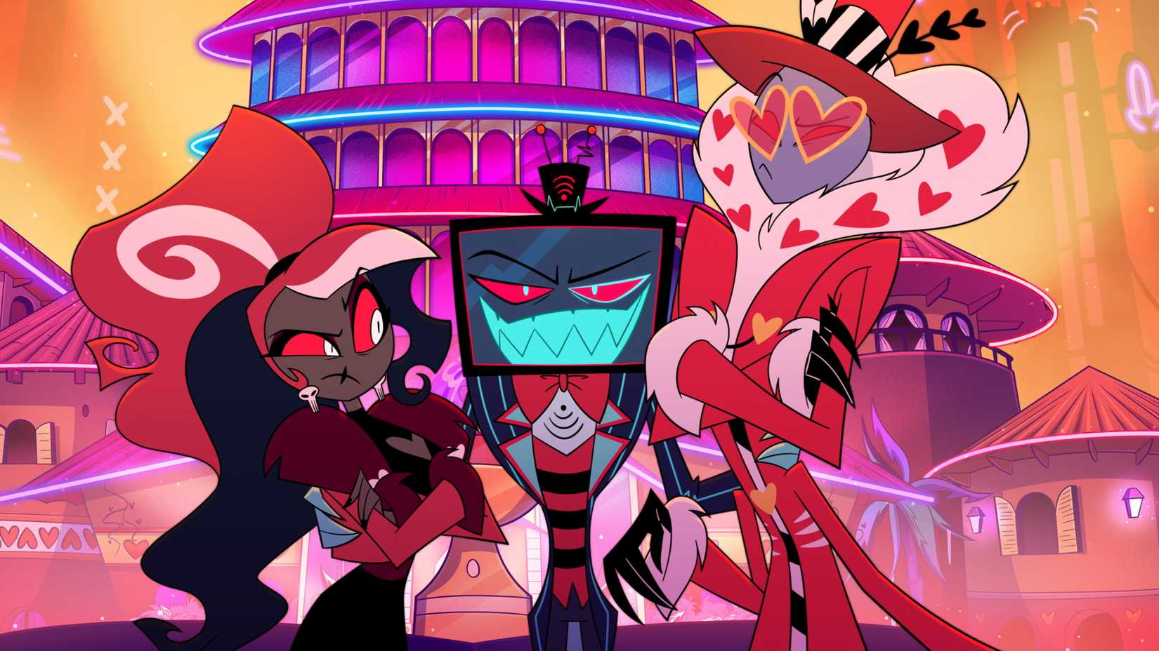 Val e Velvette demonstram descontentamento diante de Vox na temporada 2 de Hazbin Hotel