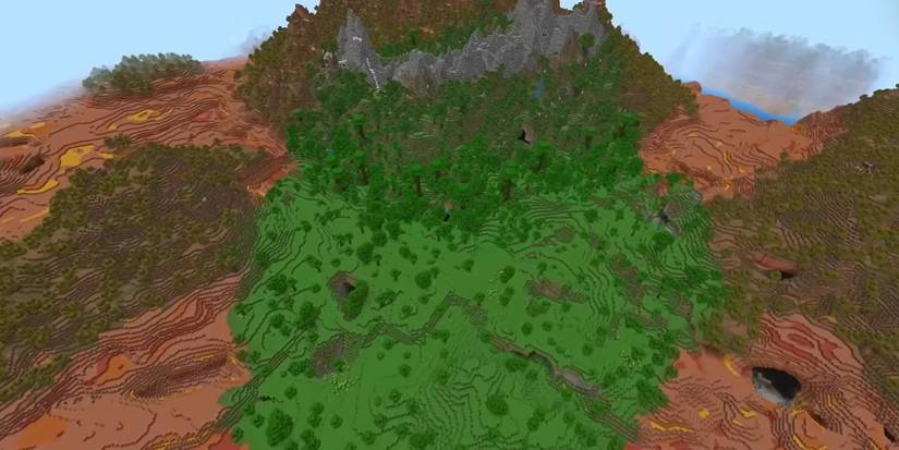 Minecraft Green Oasis from Enclosing Badlands Jungle seed