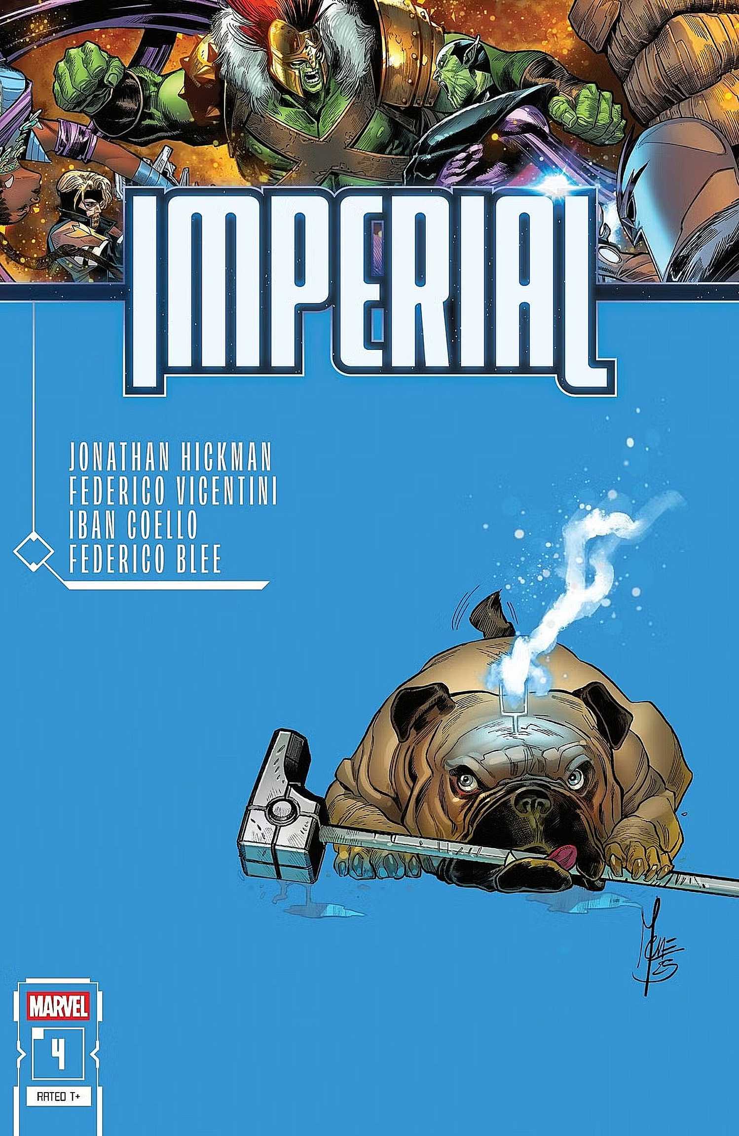 Imperial #4 cover, Lockjaw gnawing on Ronan's hammer