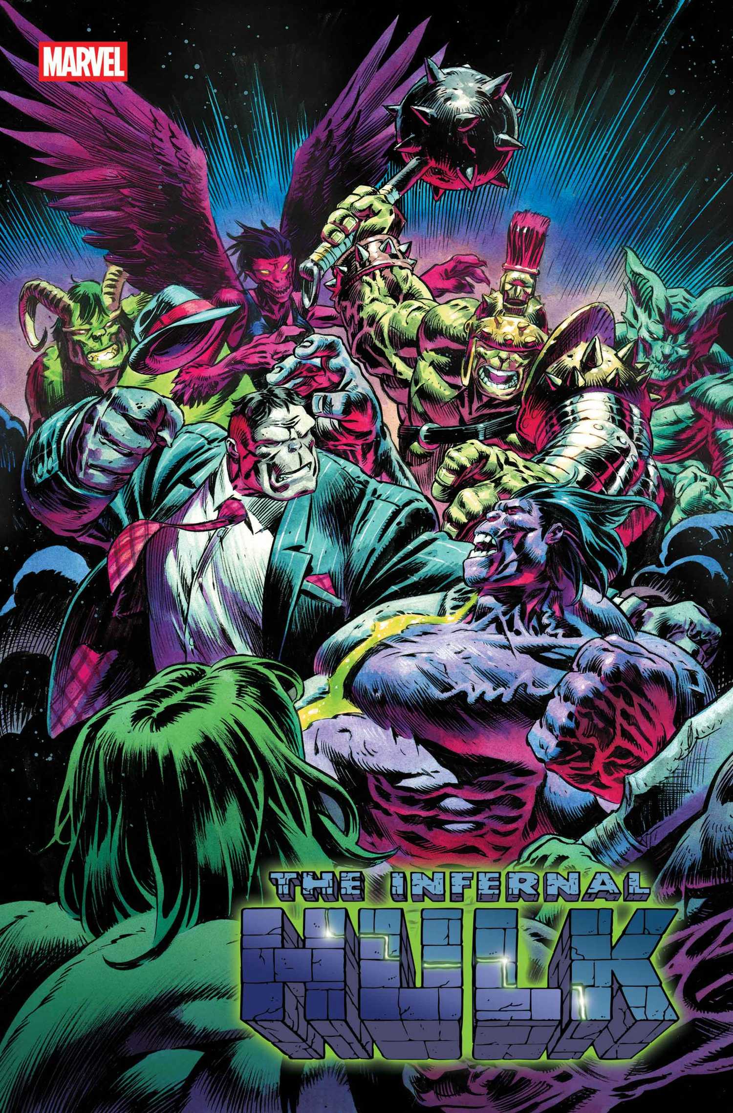 INFERNAL HULK 4 COVER SHOWING ALL VERSIONS OF THE HULK FIGHTING