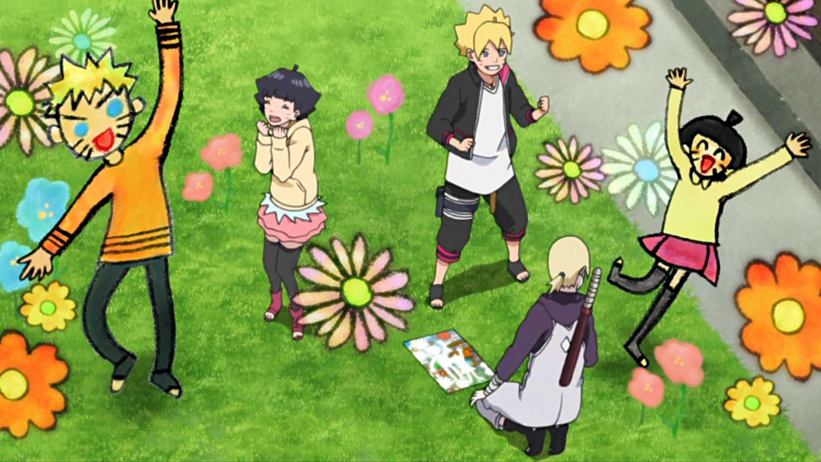 Inojin bringing Himawari's drawing to life in Boruto