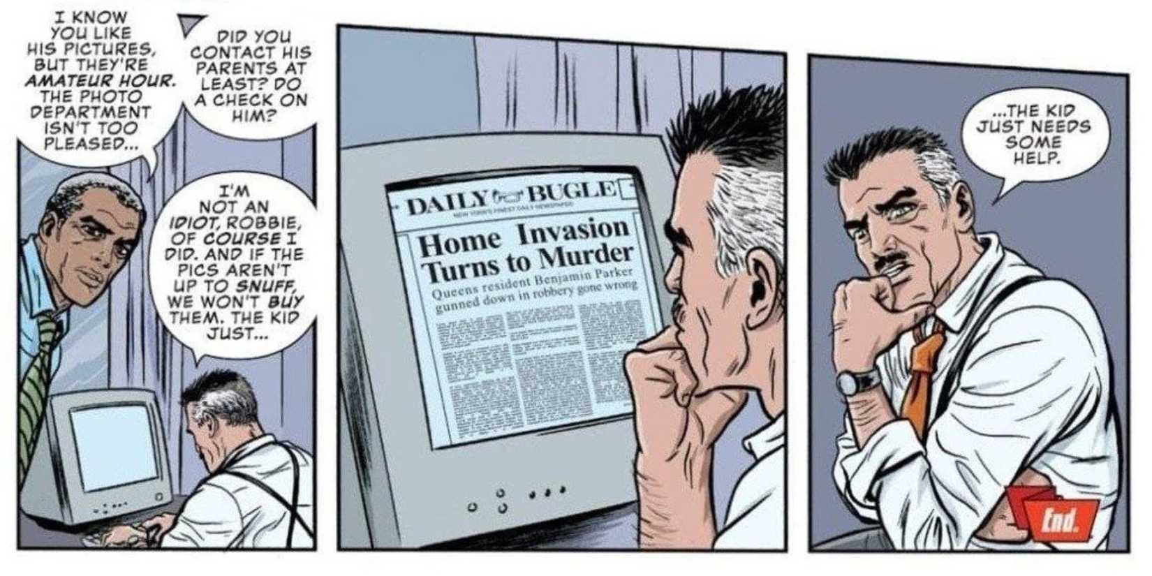 j jonah jameson giving peter parker a chance in spider-man comics
