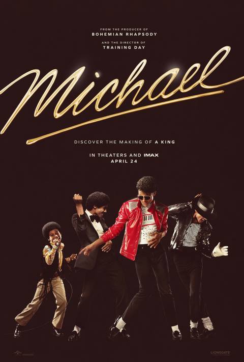 Jaafar Jackson as Michael Jackson performing at different ages on the poster for Michael 2026