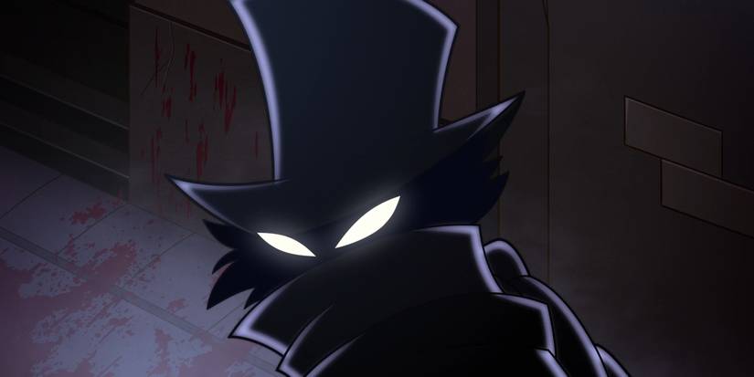 Jack, o Estripador, olhando para cima com olhos brilhantes em Hazbin Hotel, temporada 2, episódio 2.