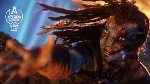 Sam Worthing reaching out in distress as Jake Sully in Avatar Fire and Ash