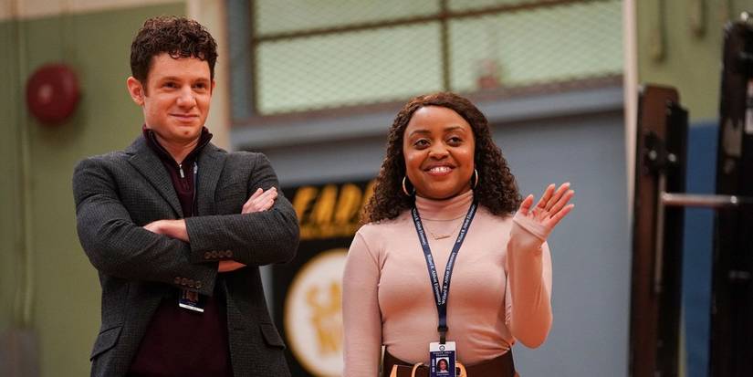 Janine e Jacob acenando para Tariq em Abbott Elementary