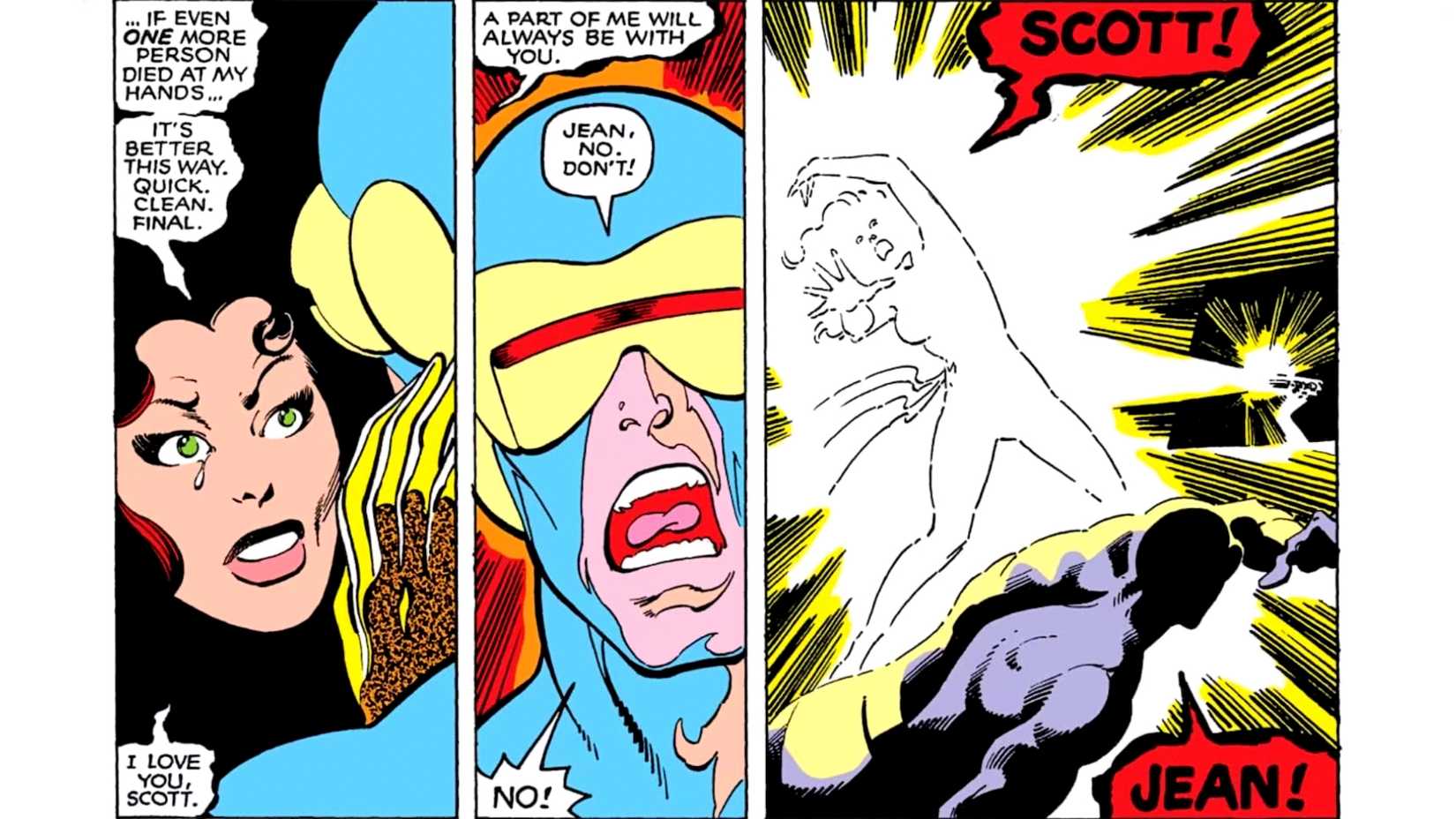 Jean Grey se sacrifica para deter a Fênix Negra enquanto Ciclope observa sua segunda morte em X-Men Marvel Comics