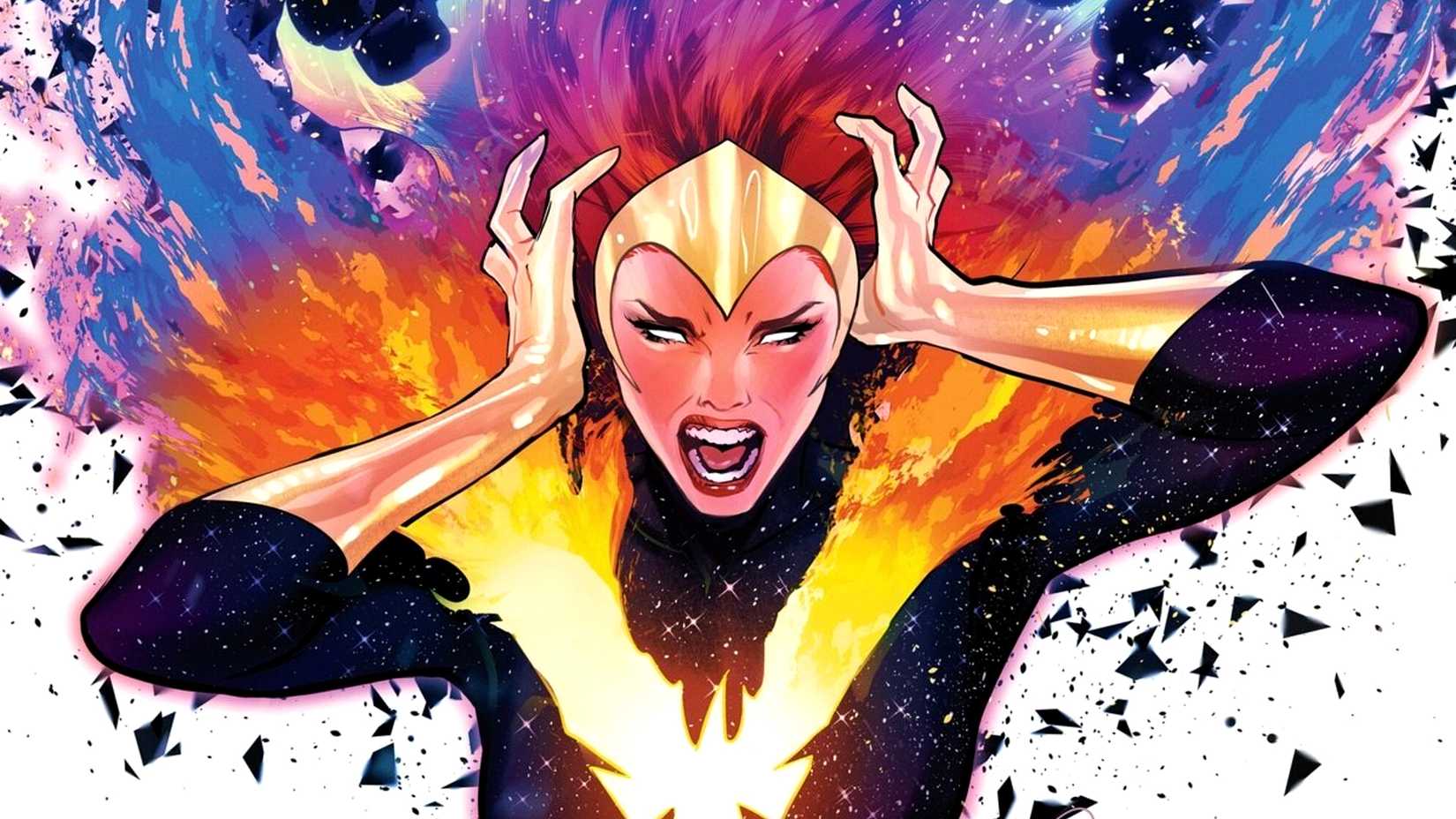 Jean Grey grita e segura a cabeça possuída pela Força Fênix em capa de HQ dos X-Men