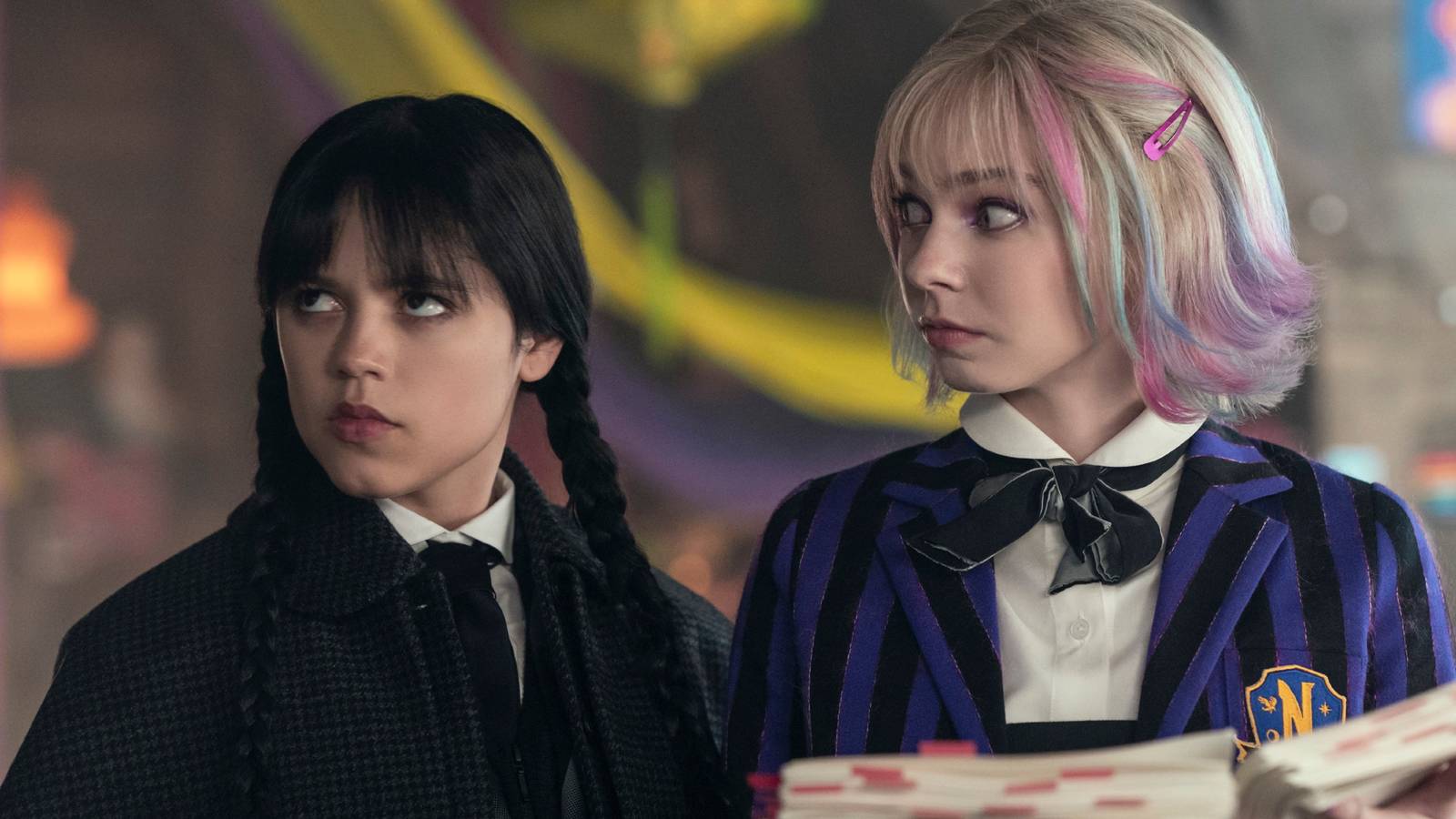 Jenna Ortega as Wednesday Addams and Emma Myers as Enid in Wednesday season 2