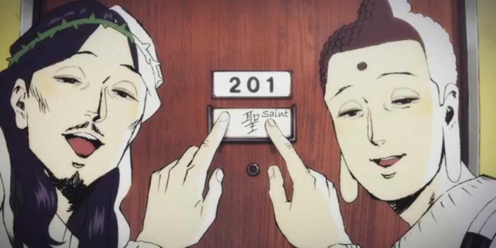 Jesus and Buddha at their apartment in Saint Young Men