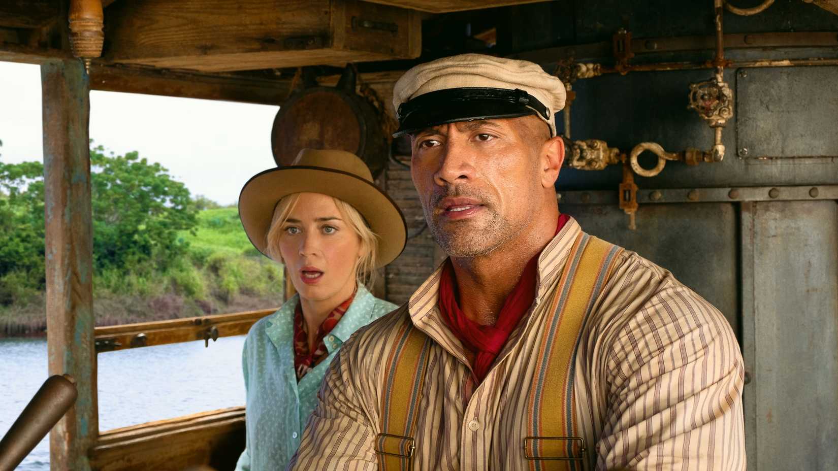 Jungle Cruise's Emily Blunt as Dr. Lily Houghton and Dwayne Johnson as Frank Wolff