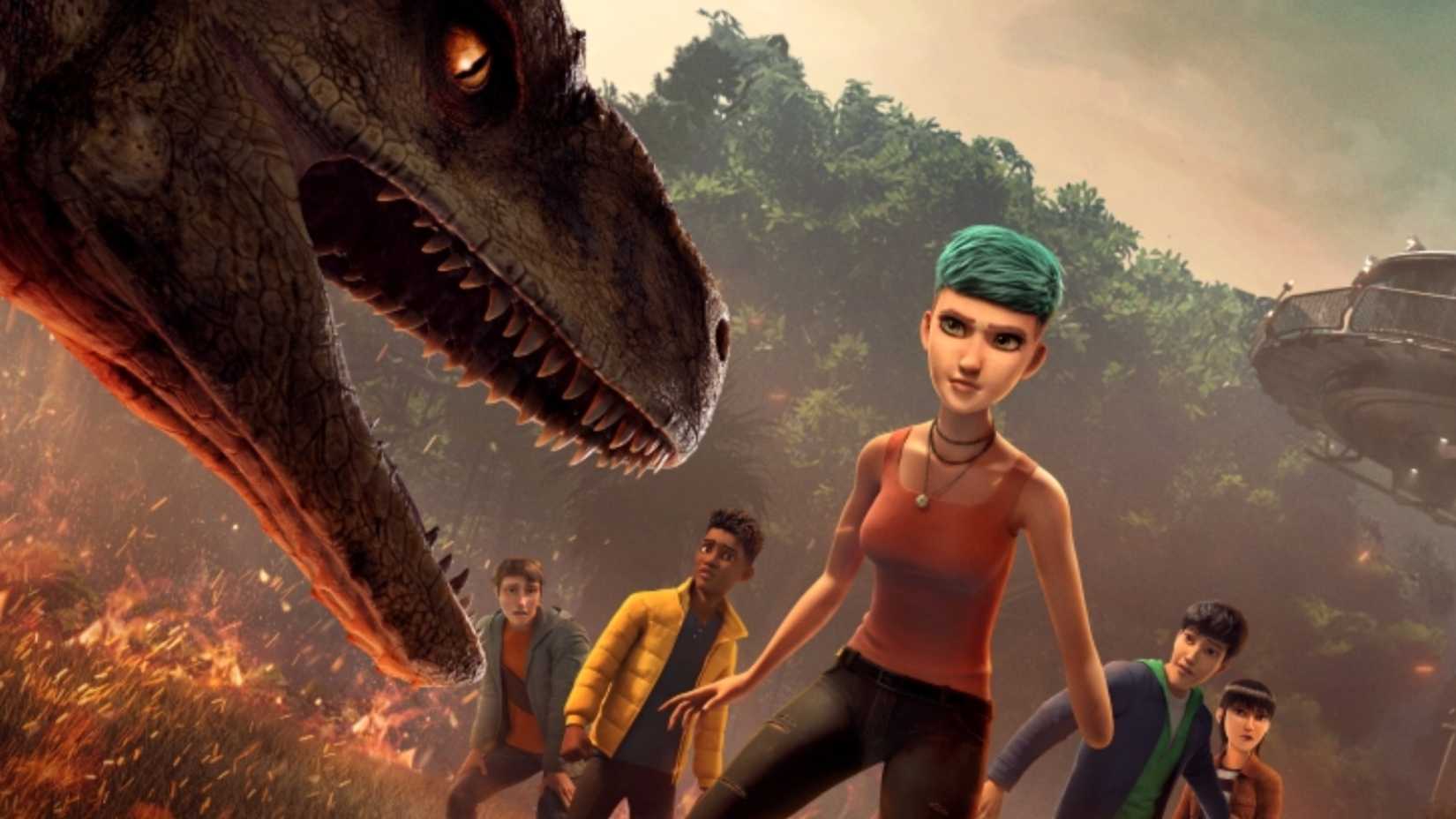 Jurassic World Chaos Theory Temporada 4 com T. rexes lutando