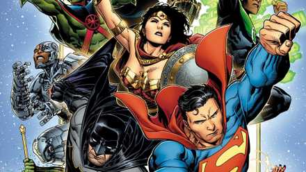 Arte de portada de la Liga de la Justicia mujer maravilla batman cyborg cazador marciano superman aquaman flash de linterna verde