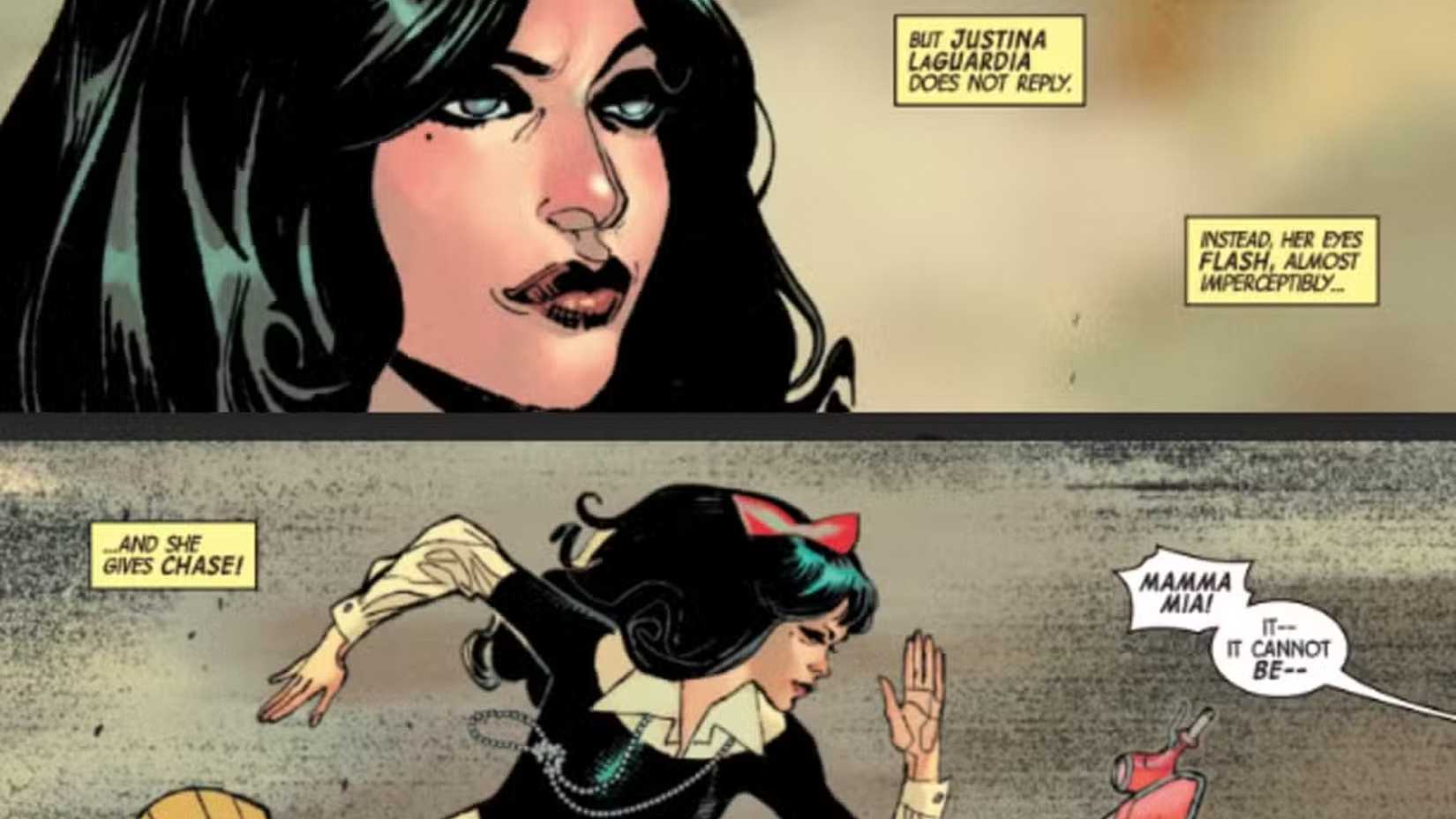 Justina LaGuardia runs after a thief in X-Men comics