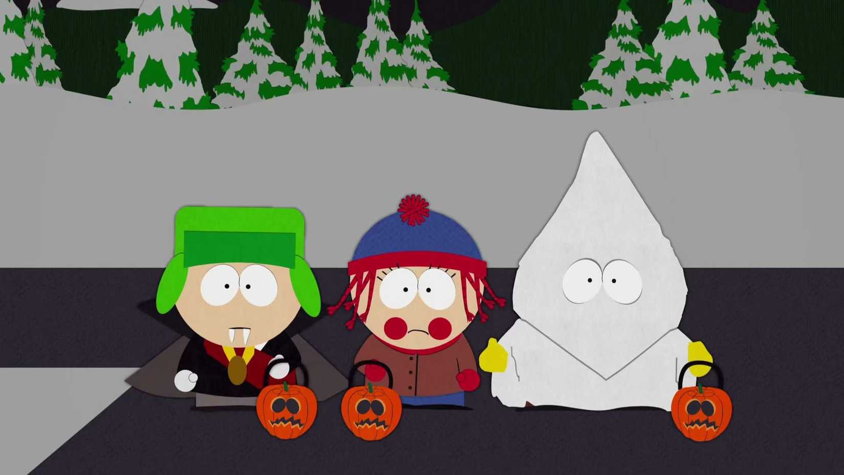 Kyle, Stan e Cartman fantasiados em South Park