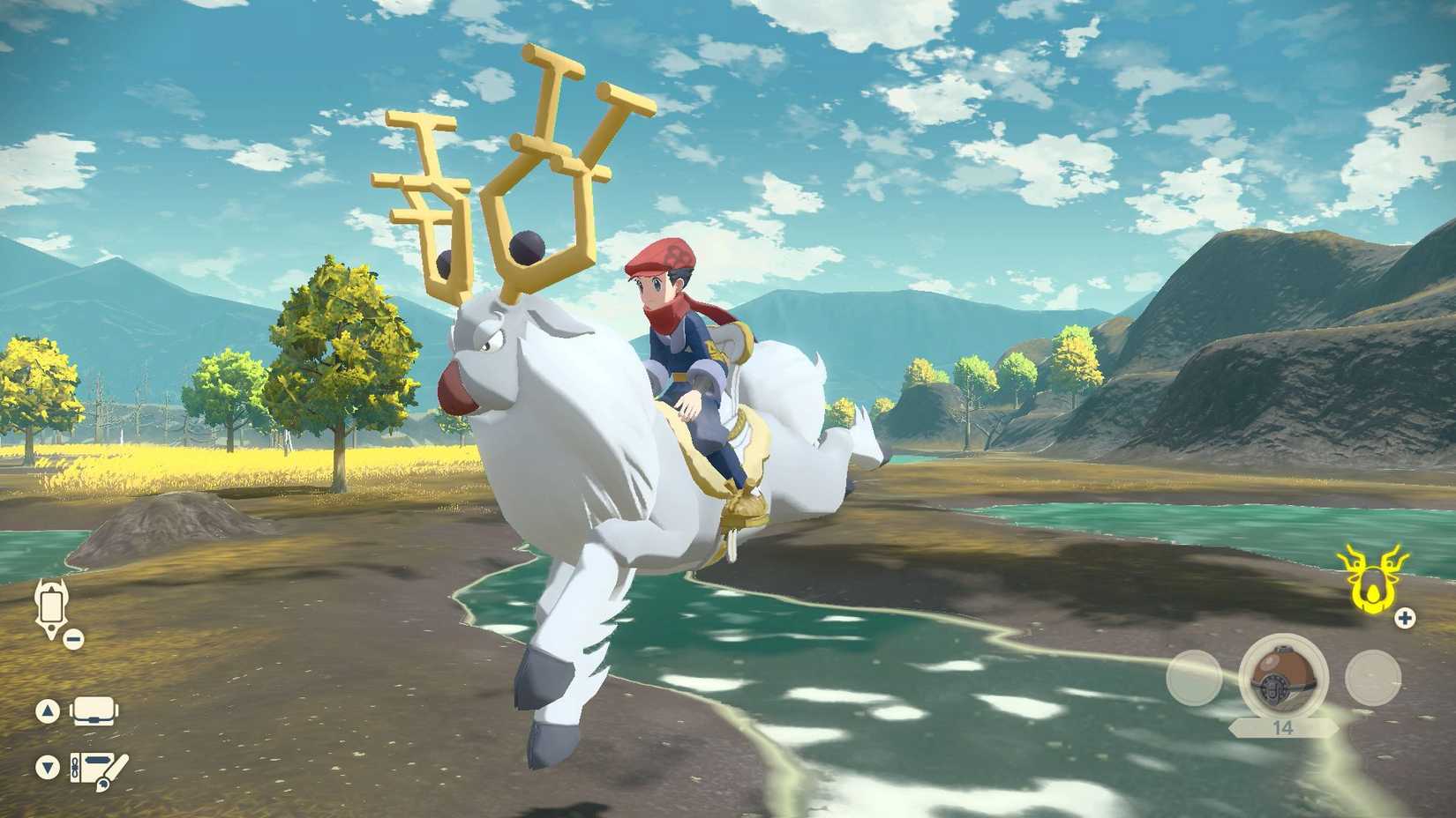 Pokemon Legends: Arceus character riding on the back of a pokemon
