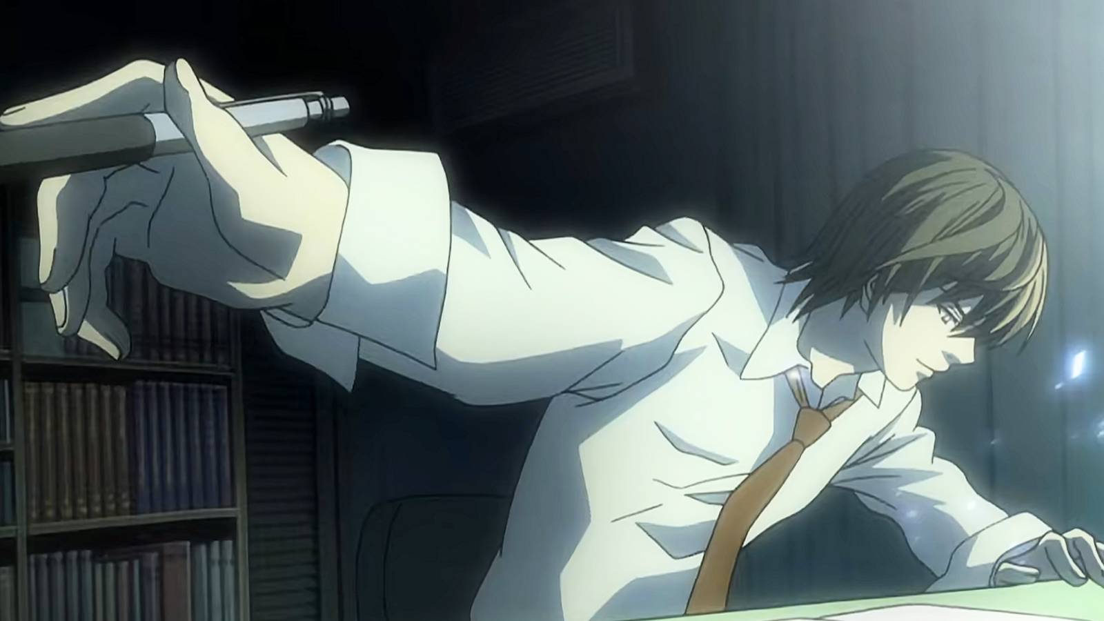 Light Yagami flexing his pen in Death Note