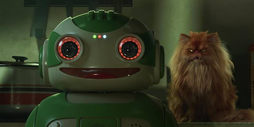 Um robô verde e um gato em Love Death And Robots
