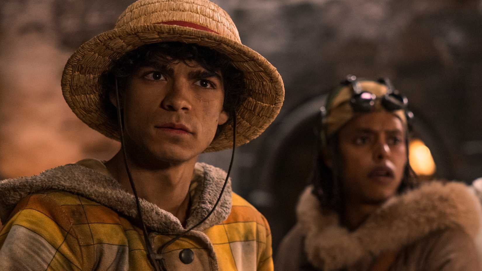 Luffy and Usopp look concerned in One Piece season 2