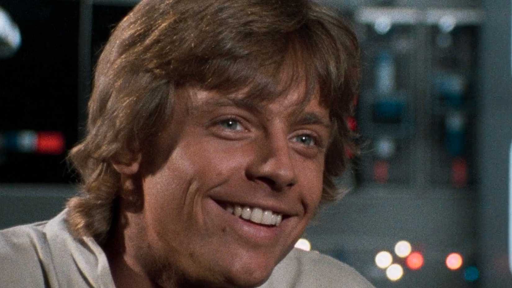 Luke Skywalker sorrindo em Uma Nova Esperança.