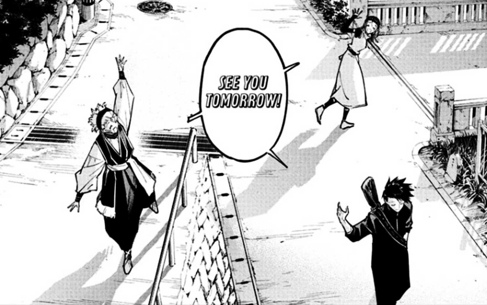 Maru Yuka and tsurugi saying goodbye in Jujutsu Kaisen Modulo