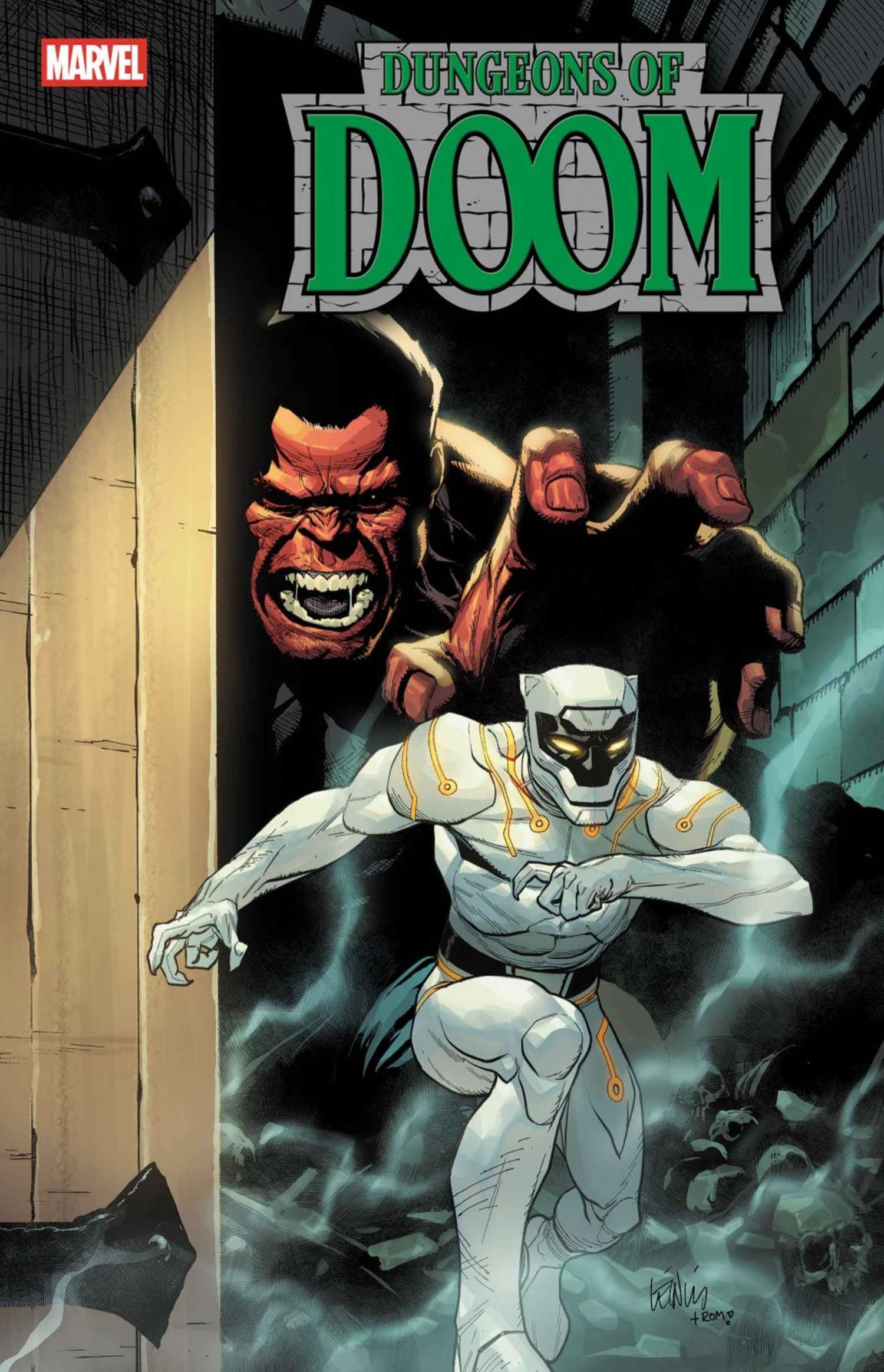 marvel comic cover for dungeons of doom 2, showing a wakandan soldier confronting red hulk