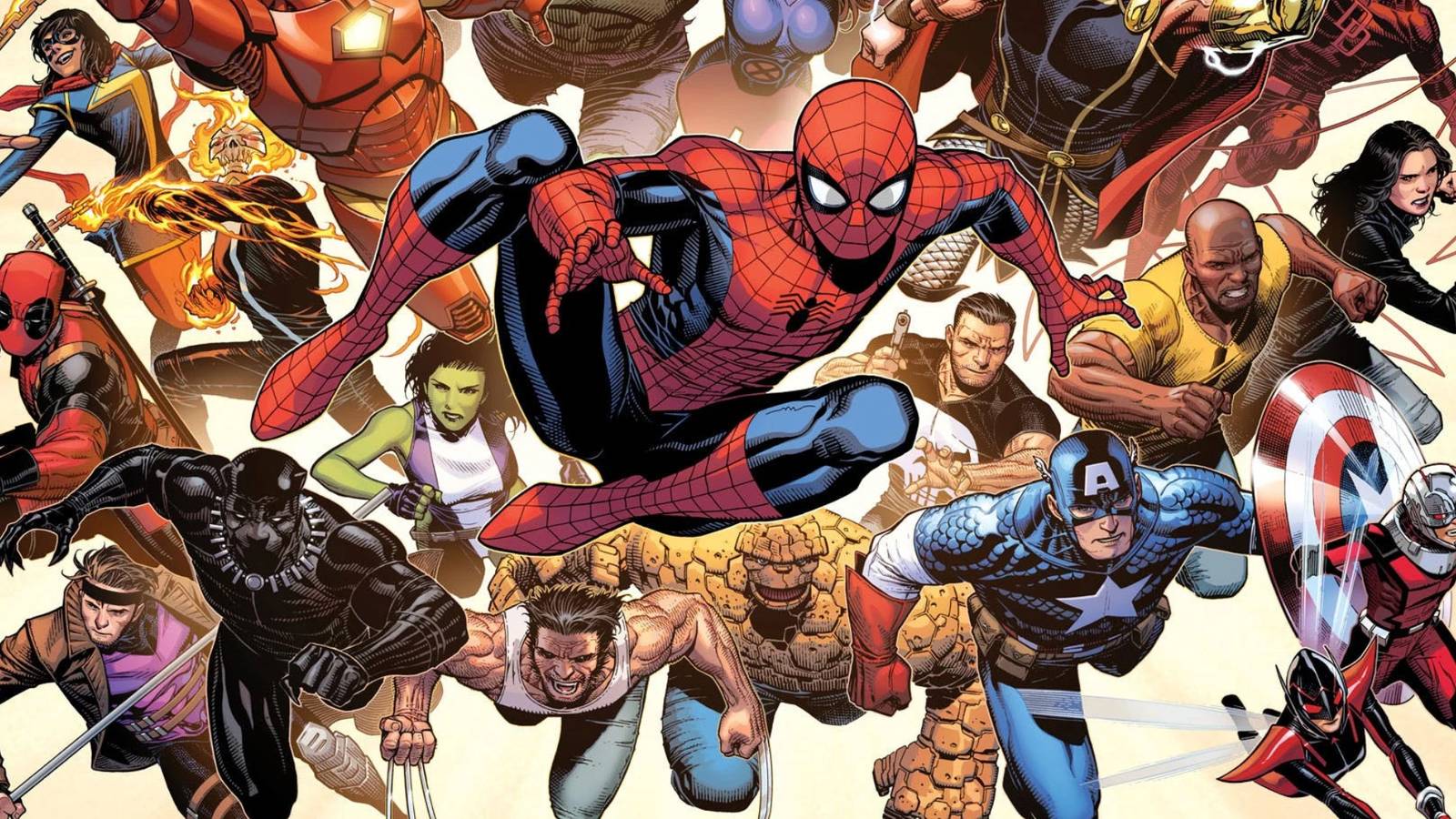 Marvel Universe Heroes With Spider-Man In Center