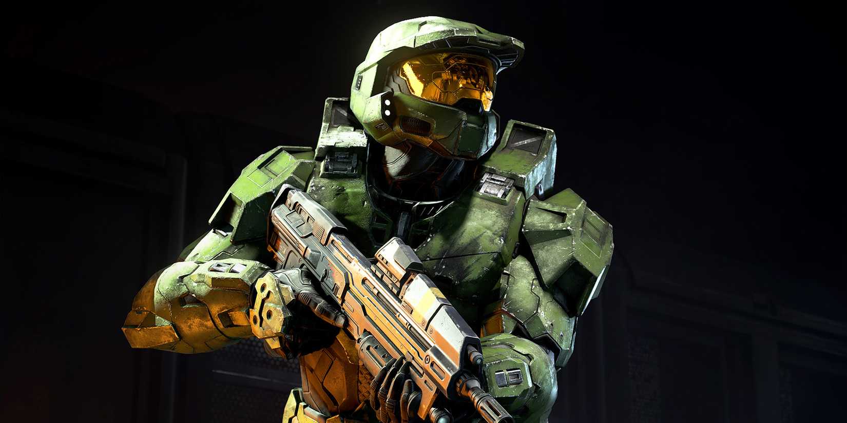 Master Chief on a dark background in Halo Infinite