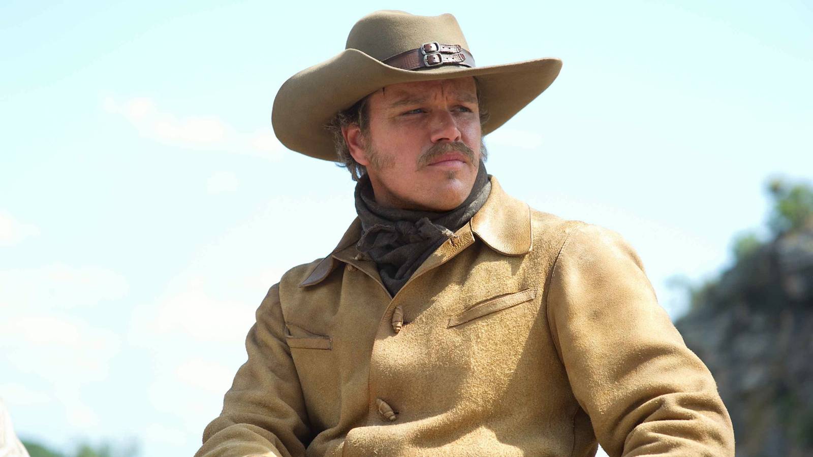 Matt Damon looking stoic in True Grit