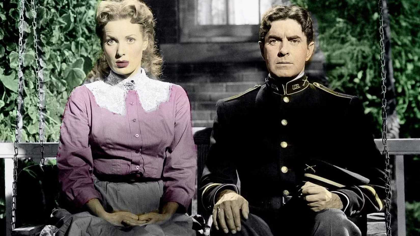 Maureen O'Hara e Tyrone Power chocados em A Conquista da Honra