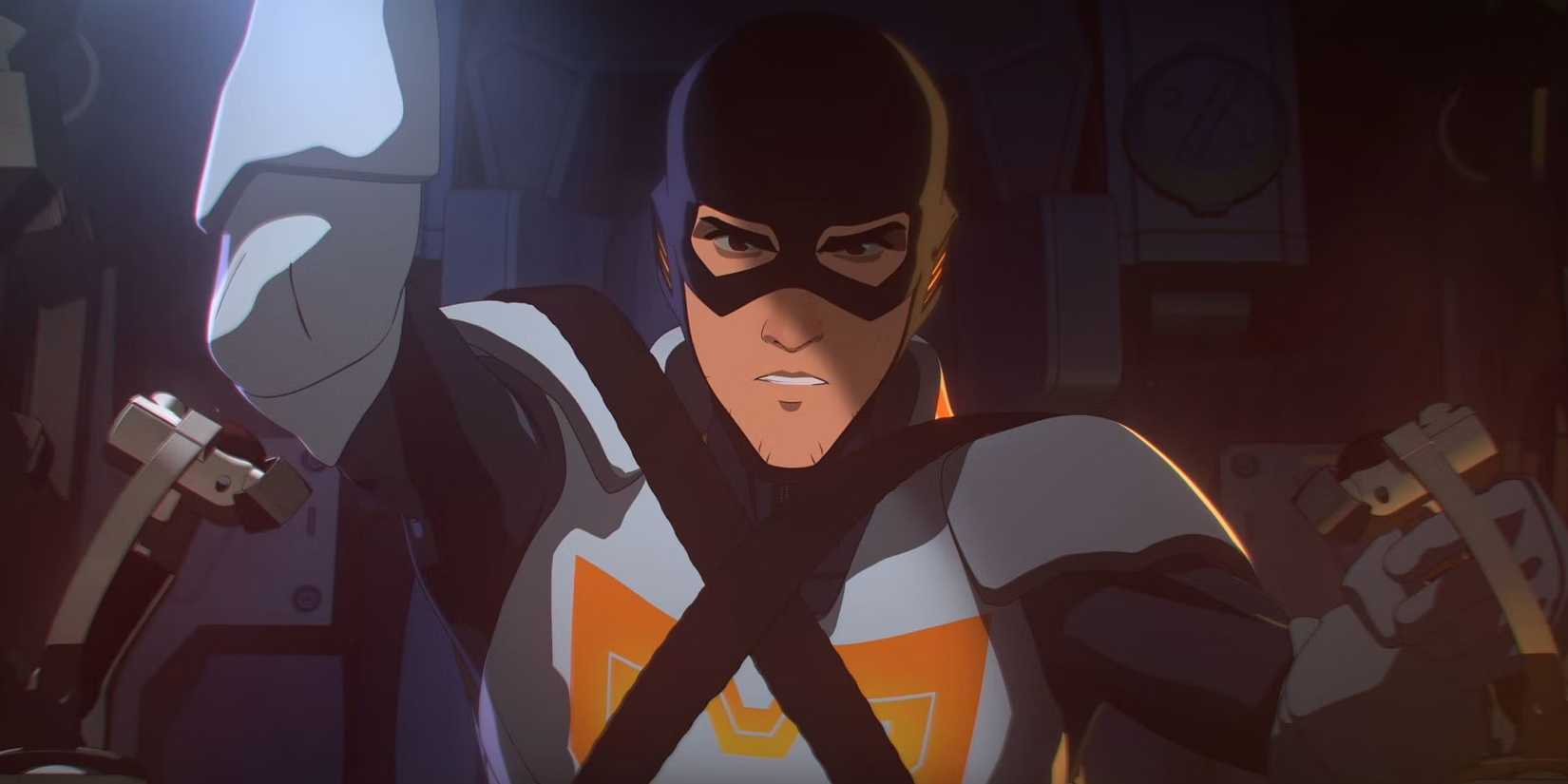 Mecha Man rosnando dentro de seu traje mecha durante uma batalha em Dispatch