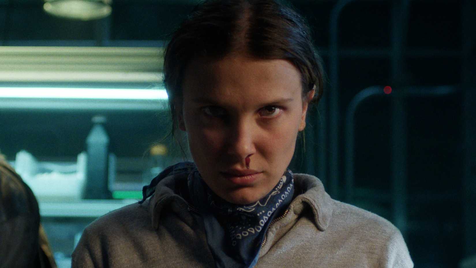 Millie Bobby Brown como Eleven em Stranger Things.