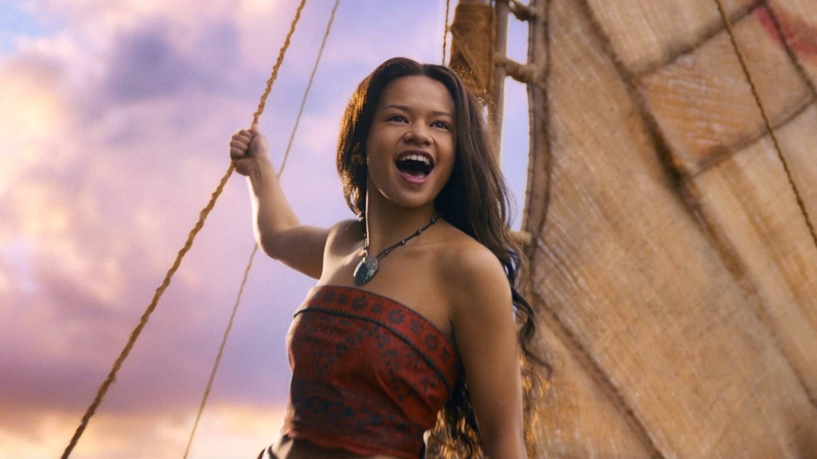 Catherine Laga'aia as Moana singing in the live-action Moana