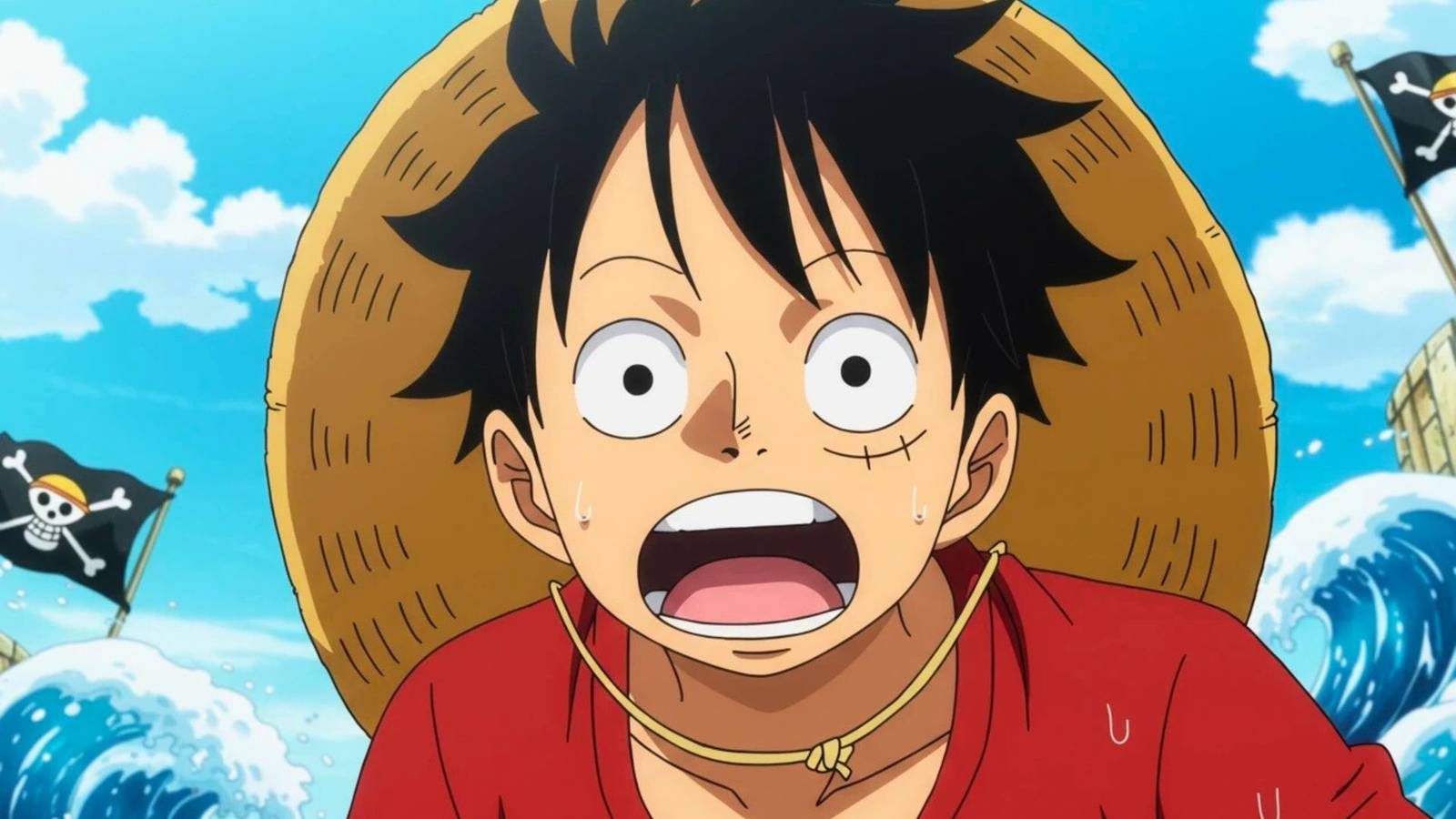 Monkey D. Luffy looking surprised in One Piece anime