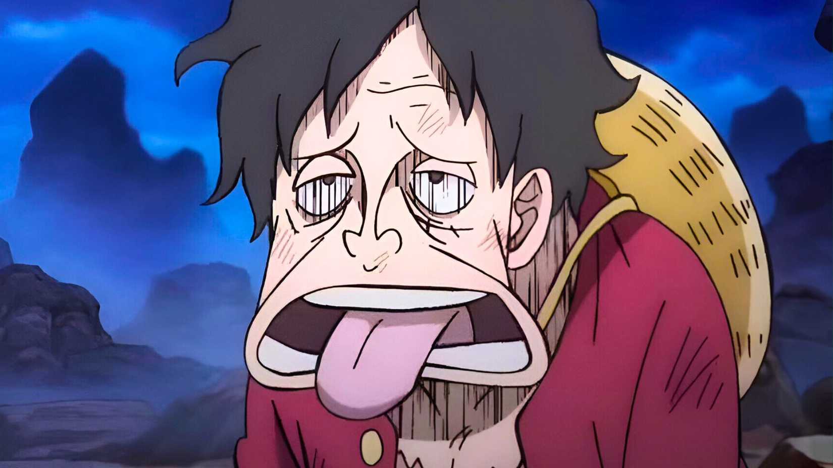 Monkey D. Luffy looking very tired in One Piece anime