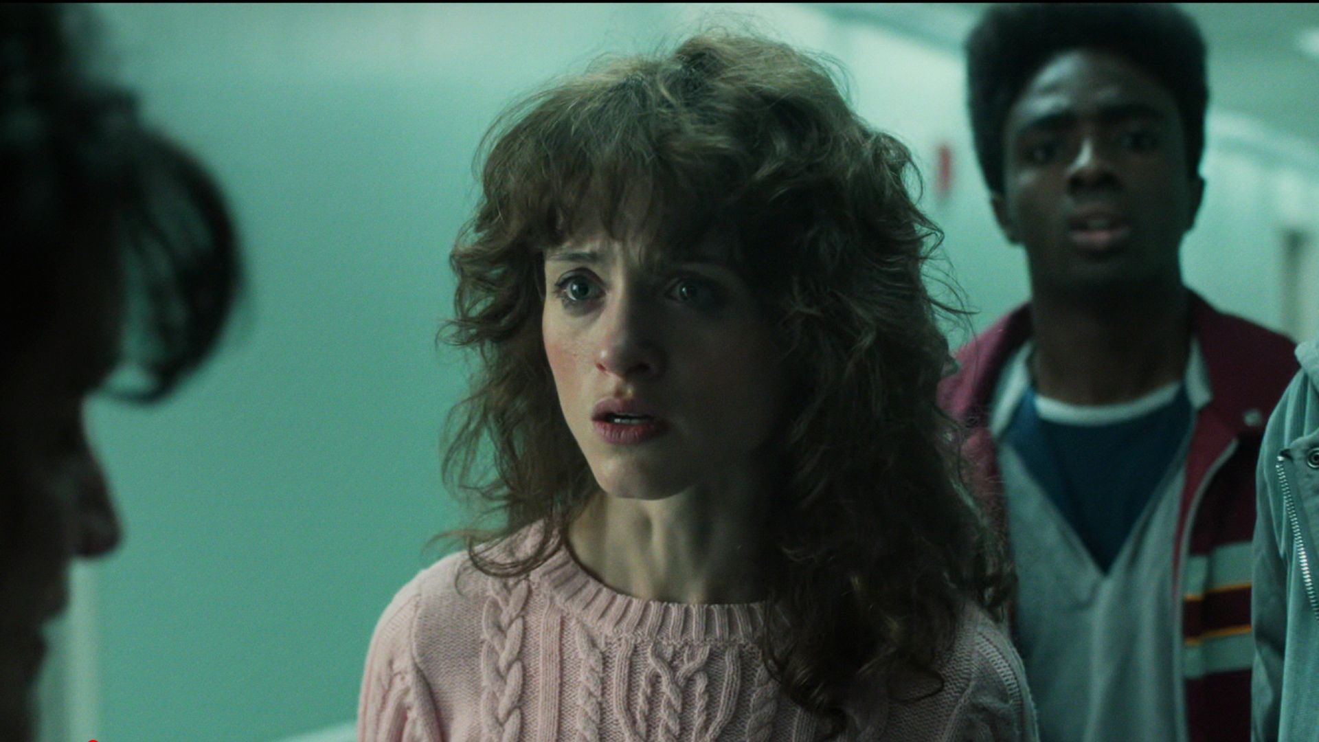 Natalia Dyer looking shocked as Nancy Wheeler in Stranger Things season 5