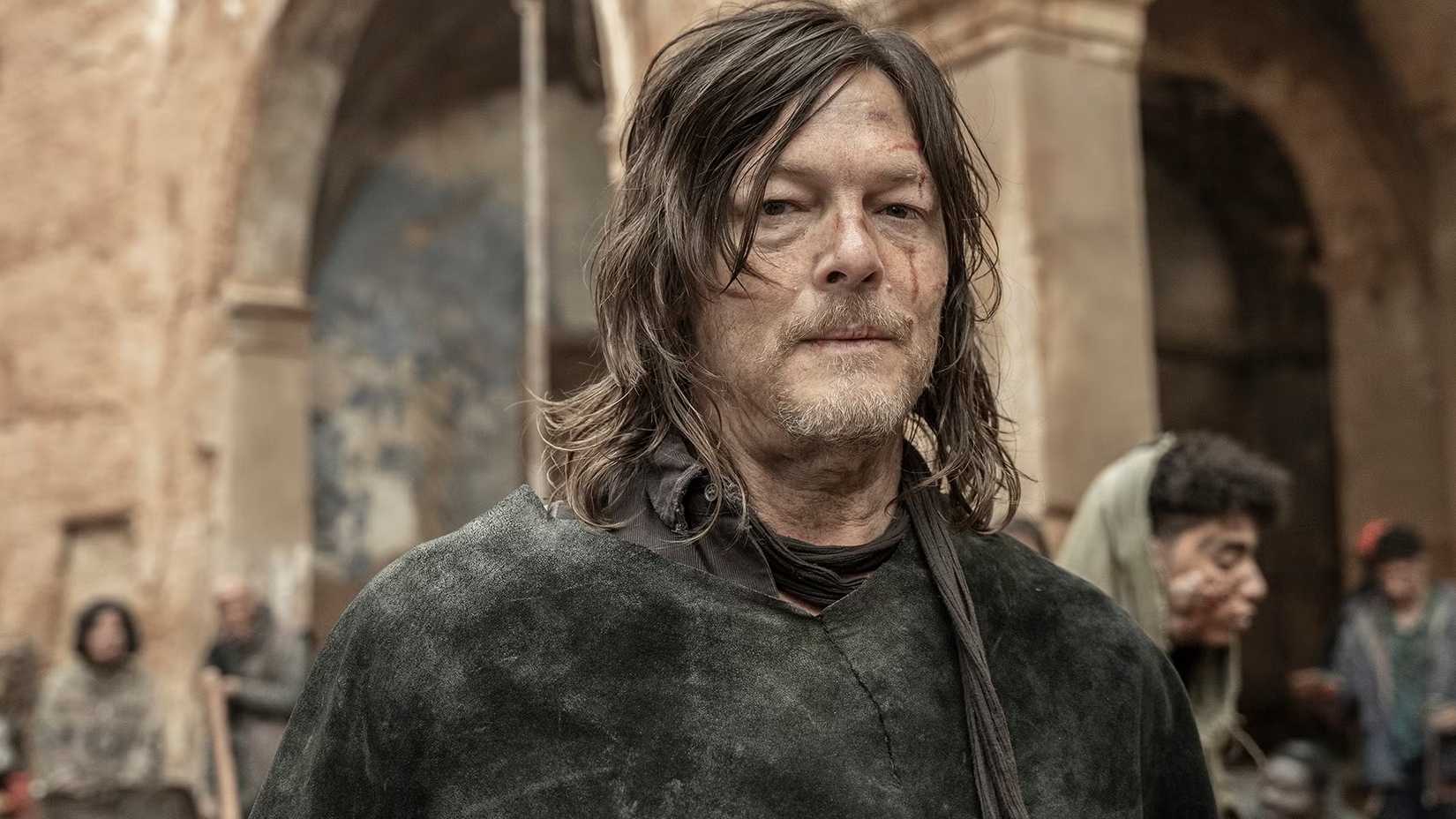 norman reedus as daryl looking into the camera in the walking dead daryl dixon season 3