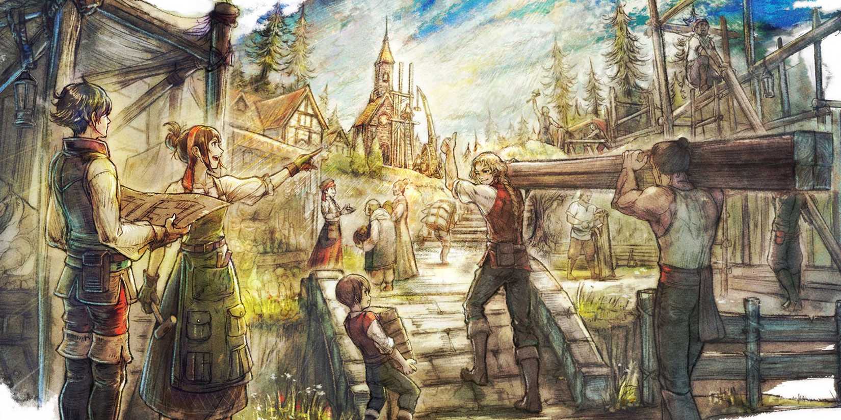 Octopath Traveler 0 Official art of building a town