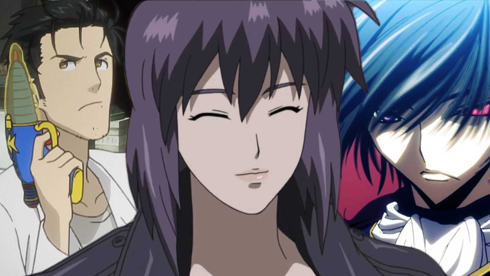 Okabe from Steins; Gate, the Major from Ghost in the Shell, and Lelouch Lamperouge from Code Geass