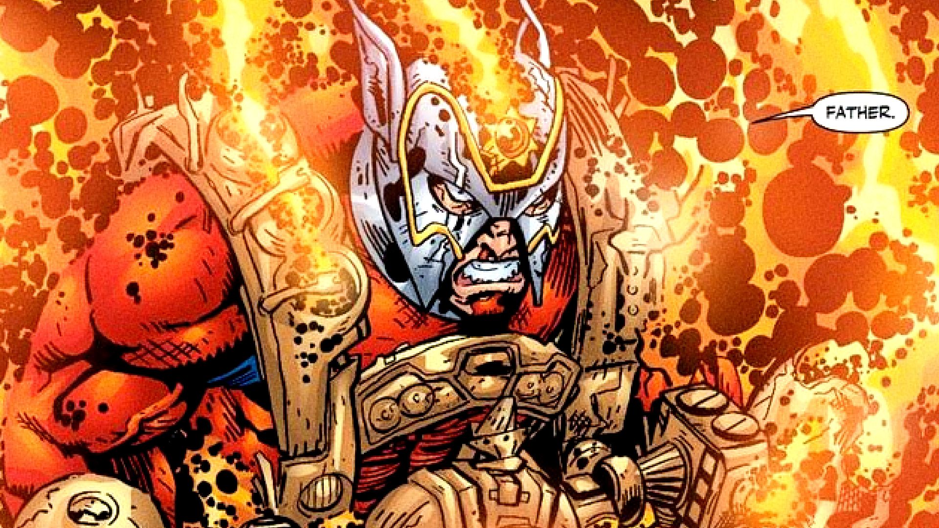 Orion affronta suo padre avvolto dalle fiamme nei DC Comics
