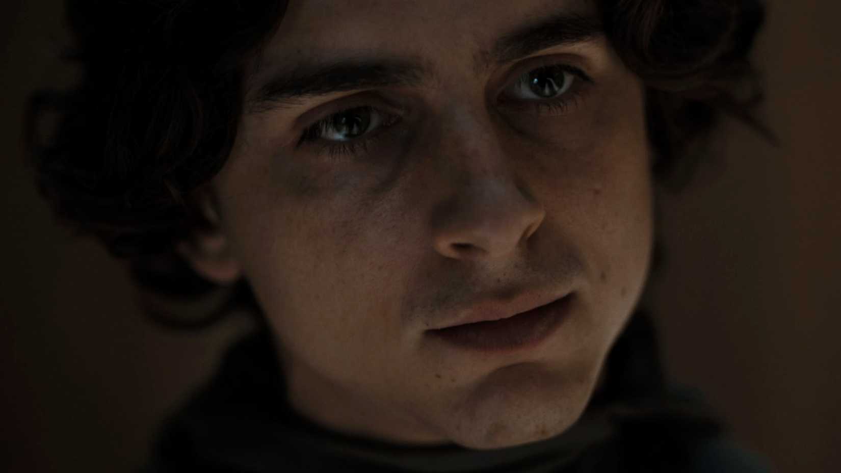 A closeup of Paul looking offscreen in Dune Part 2