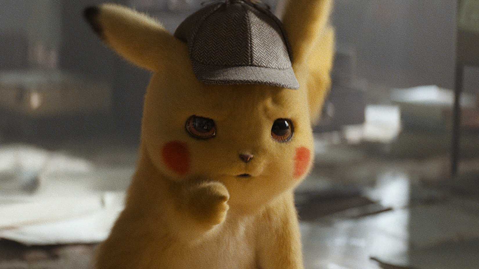 Pikachu looking concerned in the Detective Pikachu movie