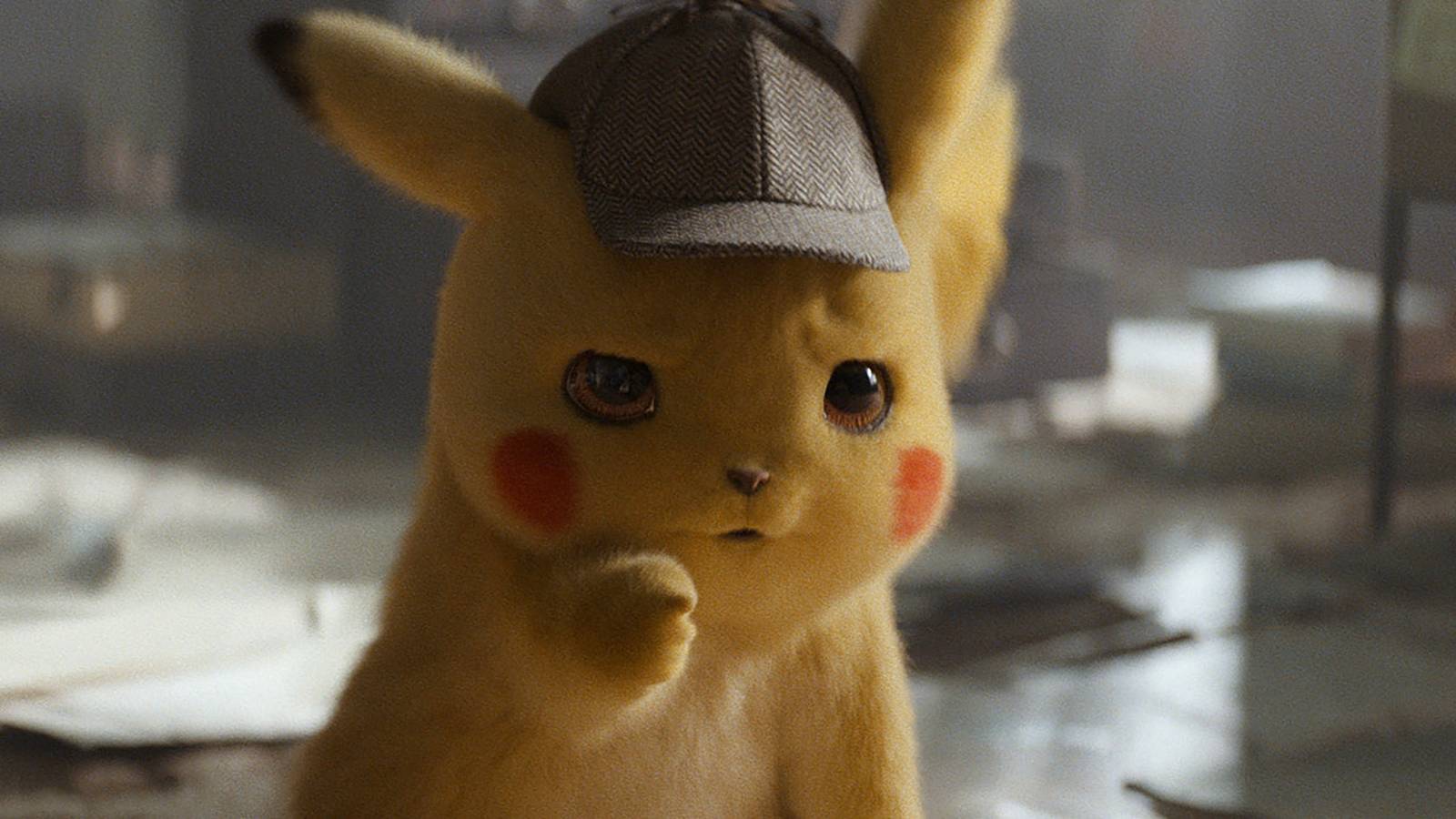 Pikachu looking concerned in the Detective Pikachu movie