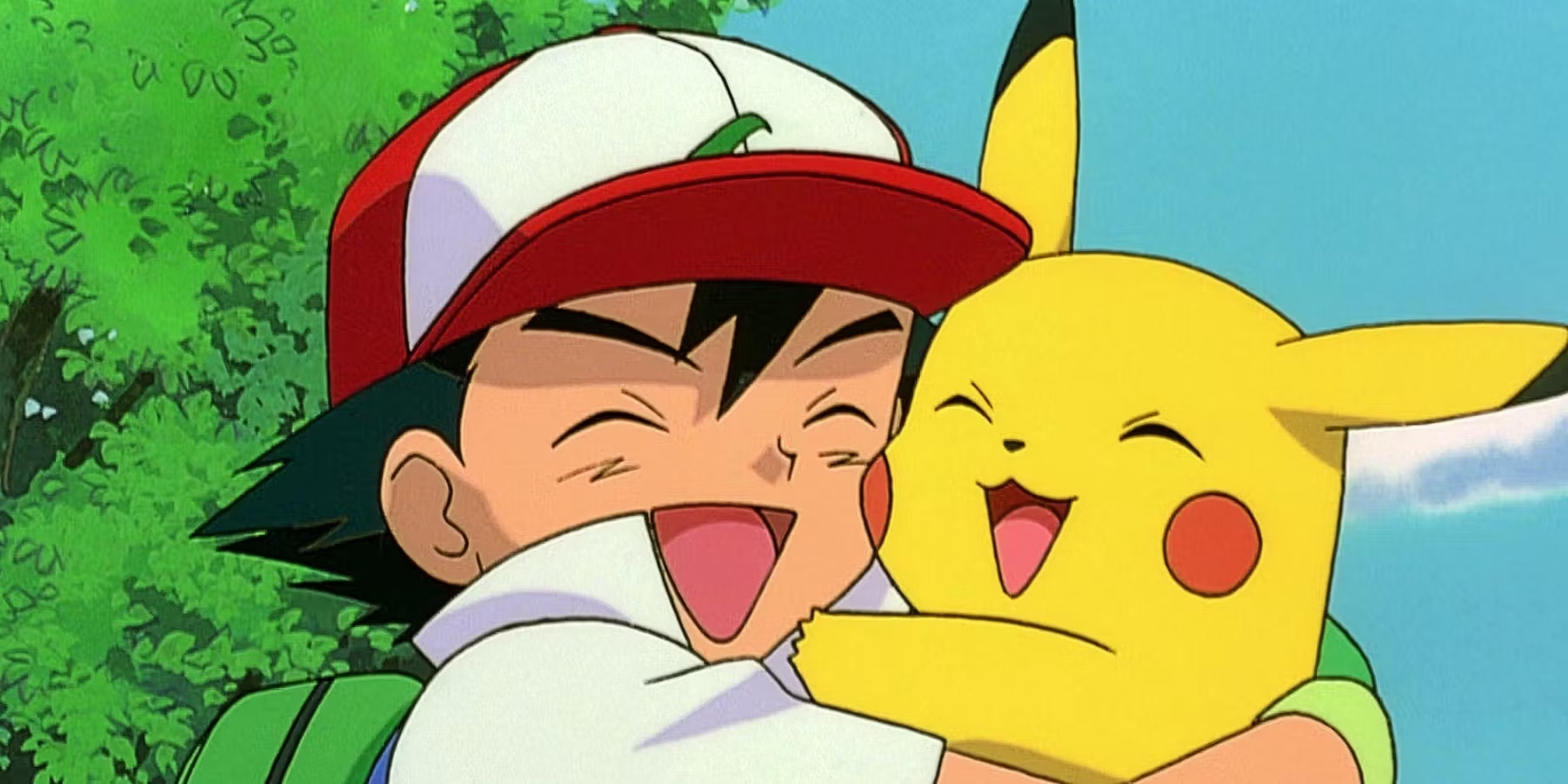 Pokemon anime featured image - Ash and Pikachu hugging and smiling