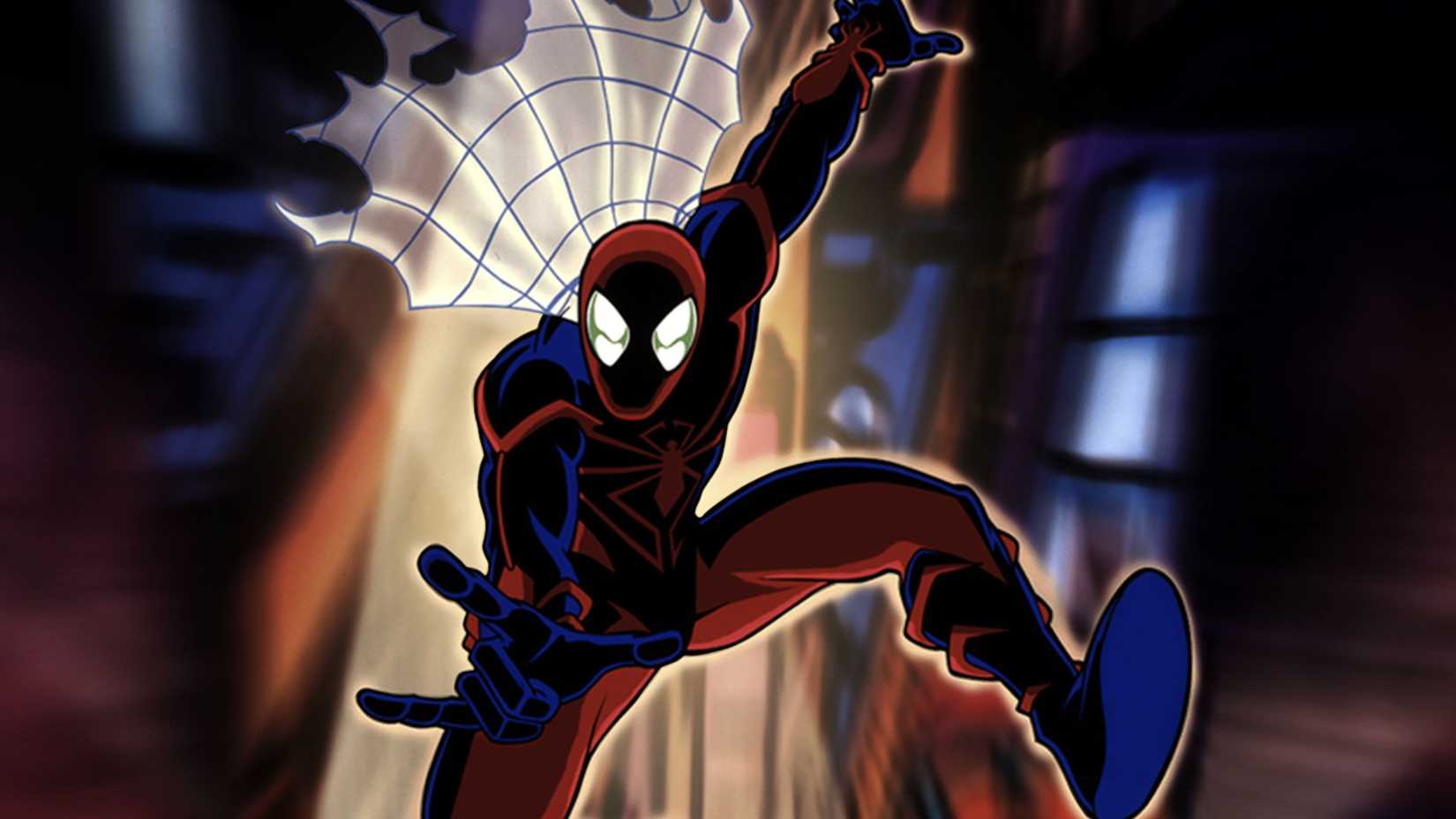Promotional still of Spider-Man thwipping through the air in Spider Man Unlimited