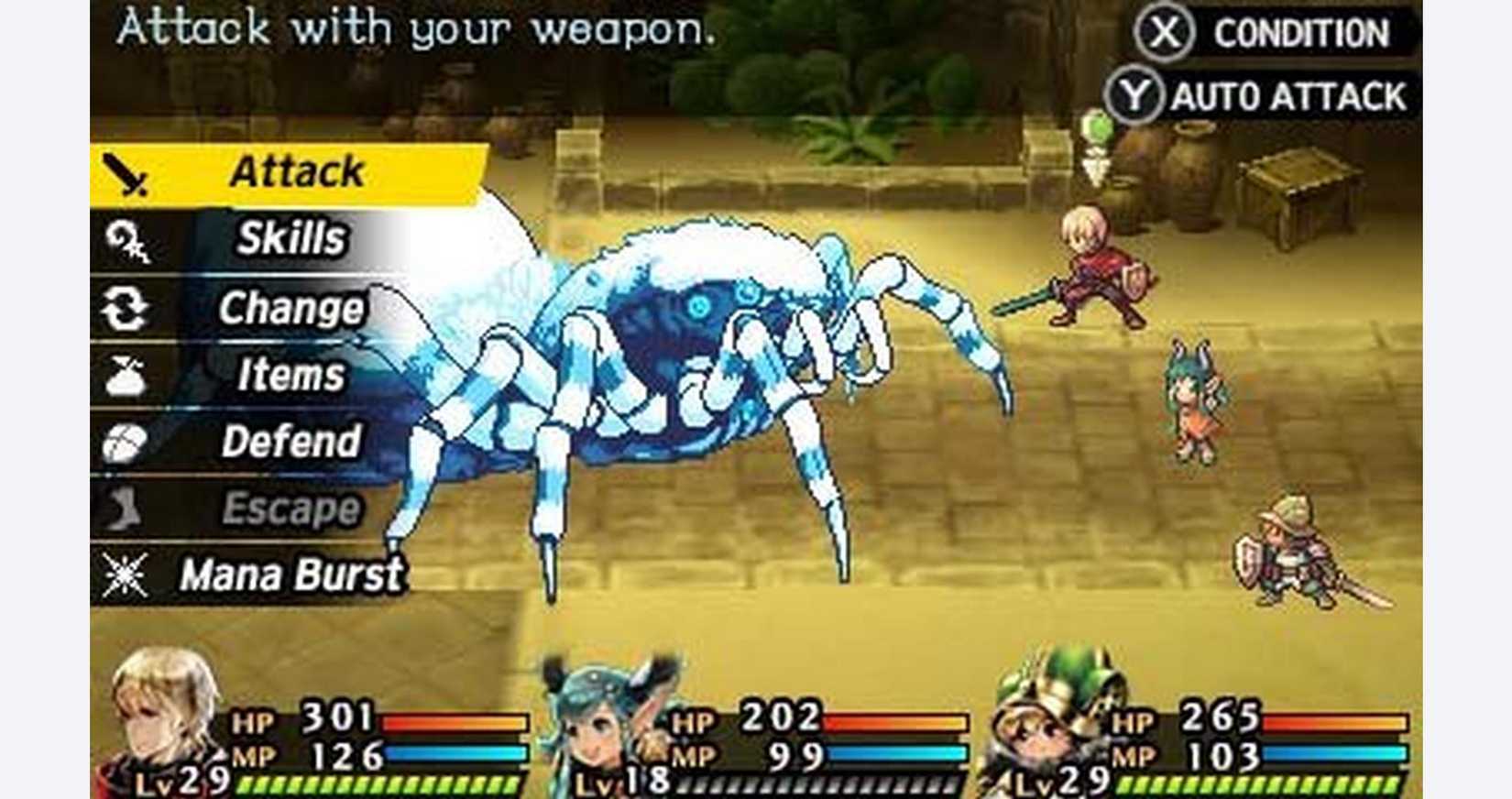 Radiant Historiacharacters attacking spider monster