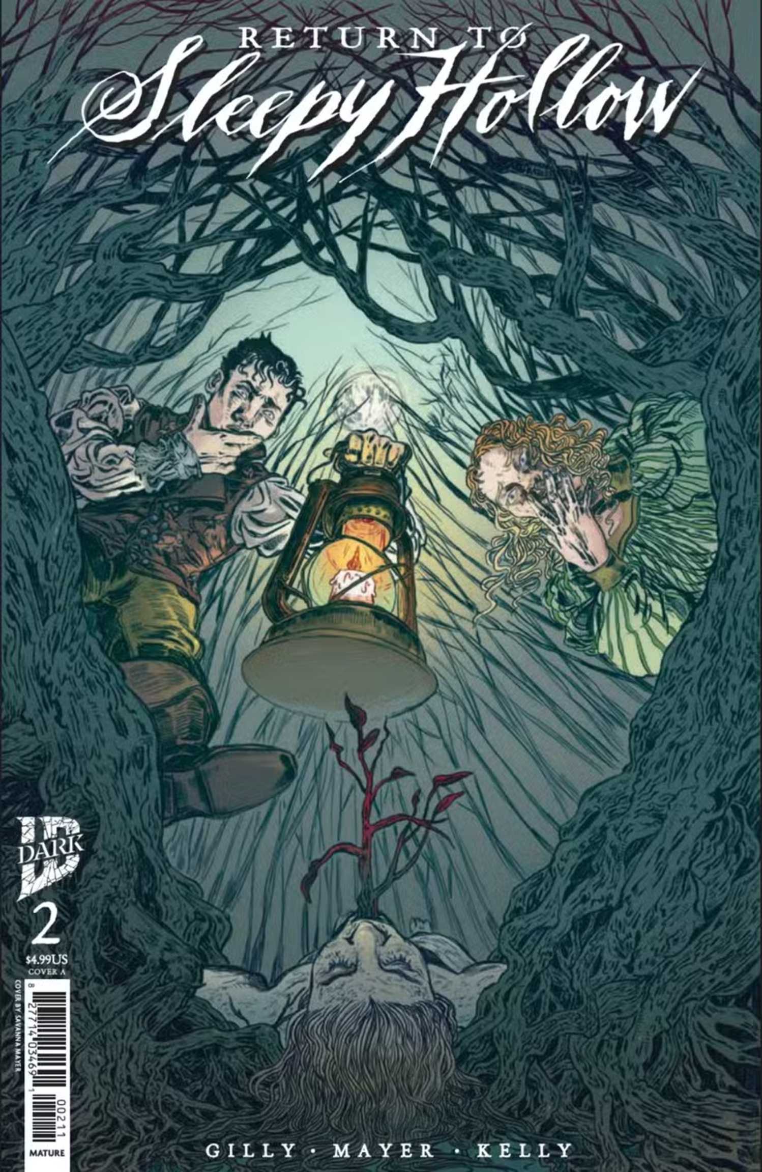 Return to Sleepy Hollow #2 cover, characters peer into an open grave by lantern light
