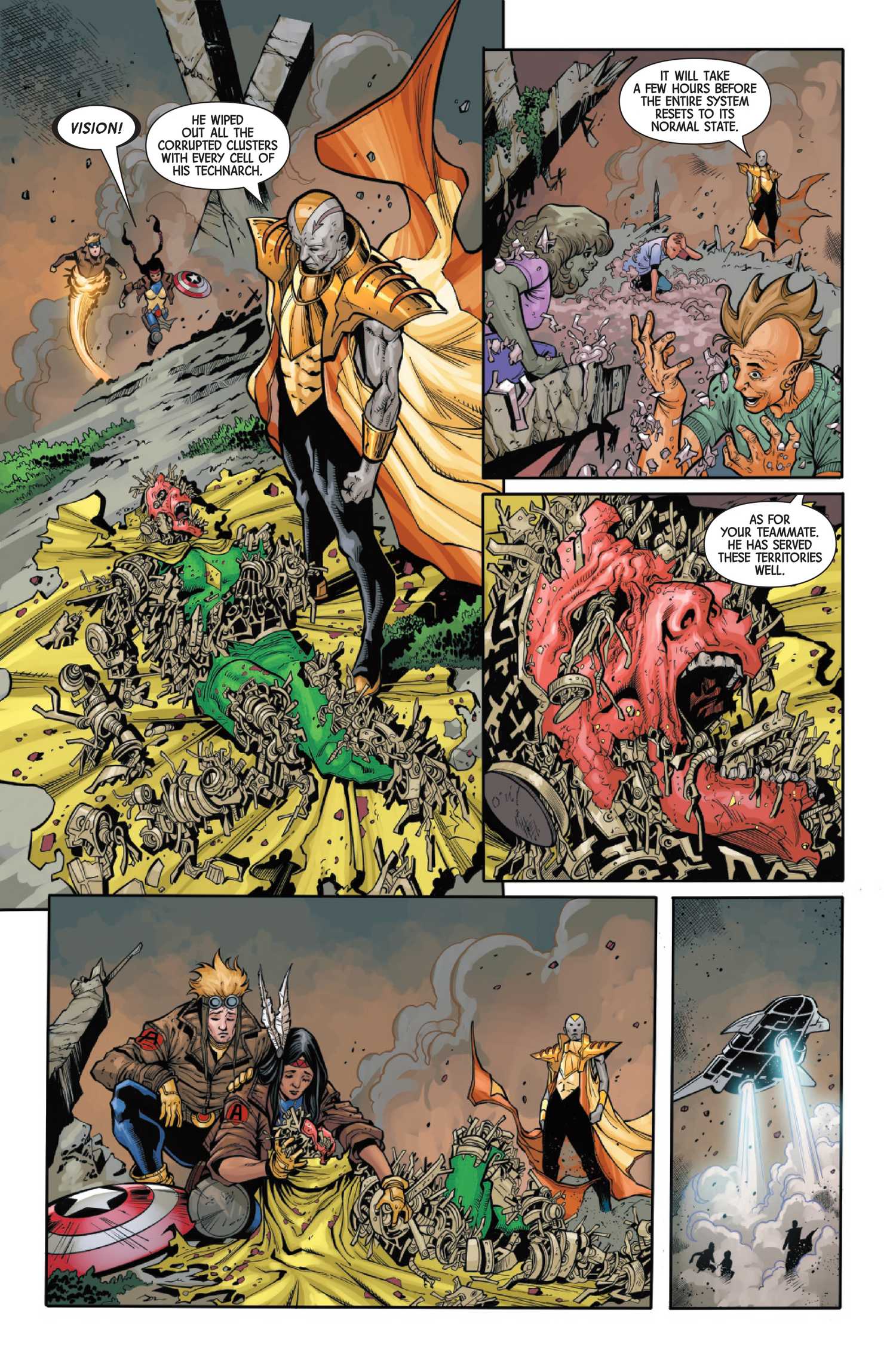 Revelation stands over Vision's dead Technarch body in X-Vengers #2