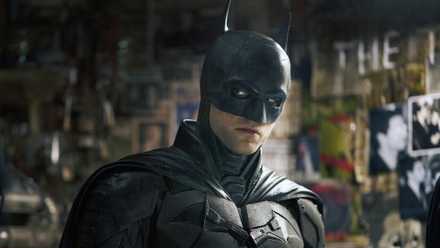 Robert Pattinson looking at someone in The Batman